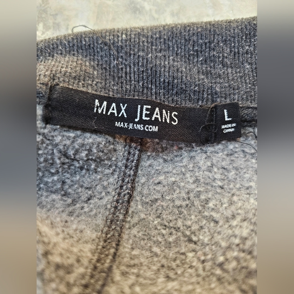 Max Jeans Gray Knit Moto Jacket L Asymmetrical Zip Fleece Lined Cotton Blend - Picture 6 of 12